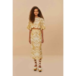 FARM Rio Off-White Lace Nature Euroflax™ Premium Linen Midi Skirt Size MLACE NAT